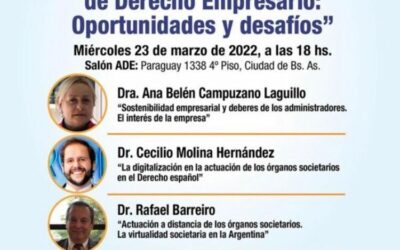 Ana Belén Campuzano y Cecilio Molina intervienen en la charla sobre la «Jornada argentino-española de Derecho empresario: oportunidades y desafíos»